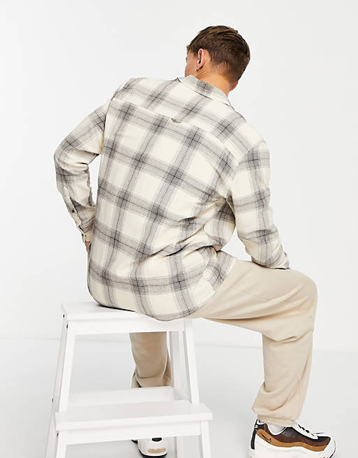 Shirts Topman lightweight cotton check shirt in stone 