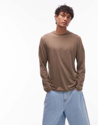 lightweight long sleeve regular fit T-shirt in khaki-Green