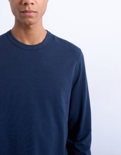 Model wearing Lightweight long sleeve tee in navy
