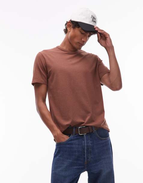 Topman lightweight regular fit t-shirt in brown - view 1