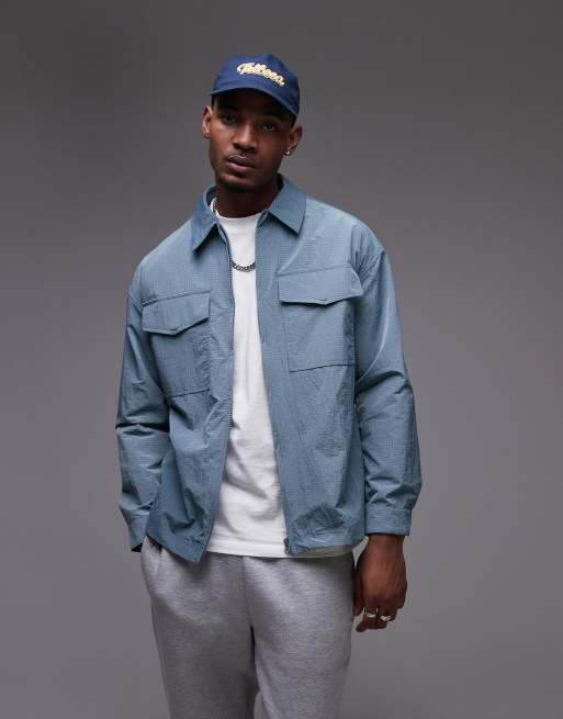 Topman lightweight ripstop jacket in blue