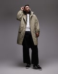 [Topman] Topman lightweight ripstop parka jacket in khaki-Green XS Khaki