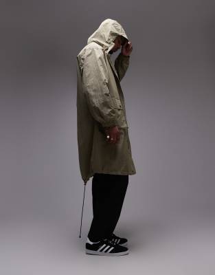 Topman Lightweight Ripstop Parka Jacket In Green
