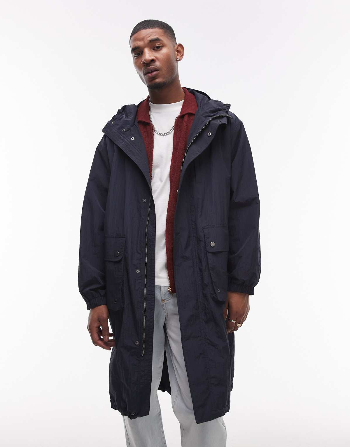 Topman lightweight ripstop parka jacket in navy
