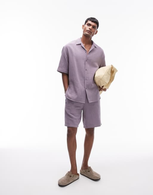 Topman – Liliowa koszula o luźnym kroju z krótkim rękawem, część zestawu
