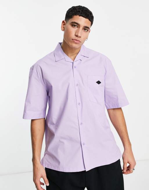 Topman – Liliowa koszula z krótkimi rękawami i kubańskim kołnierzykiem