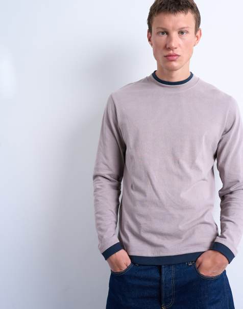 Topman – Liliowo-granatowy T-shirt warstwowy z długimi rękawami - view 1