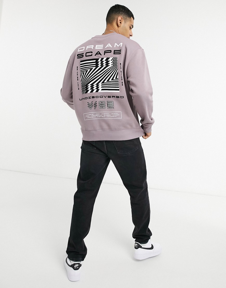 Topman - Lilla sweatshirt med 'Dreamscape'-print og korte ærmer