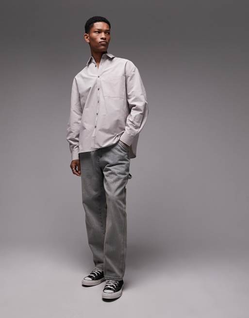 Topman - Limited - Camicia a maniche lunghe oversize color pietra con colletto a punta