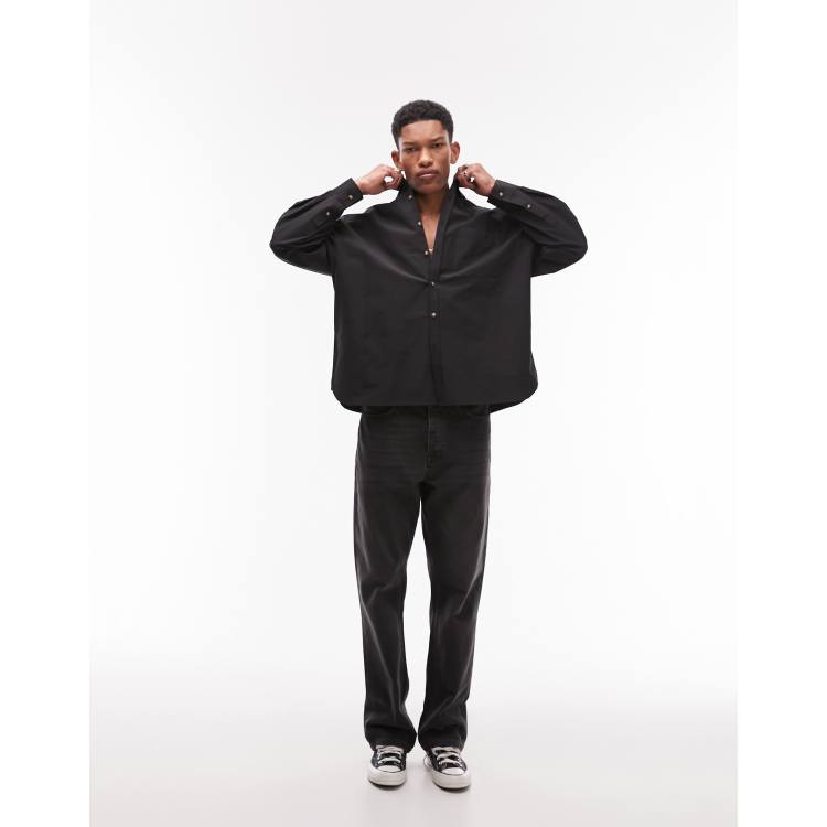 Topman Limited long sleeve oversized pointed collar shirt in black