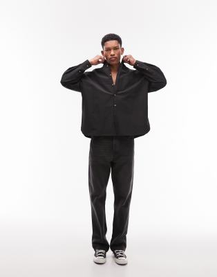 Topman Limited long sleeve oversized pointed collar shirt in black