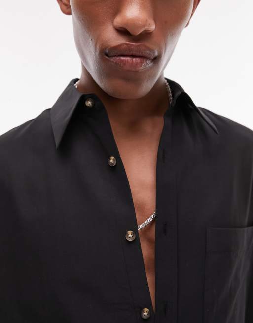 Topman Limited long sleeve oversized pointed collar shirt in black