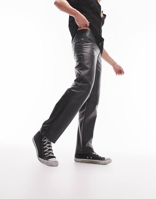 Topman - Limited - Pantalon droit en cuir de qualité supérieure - Noir