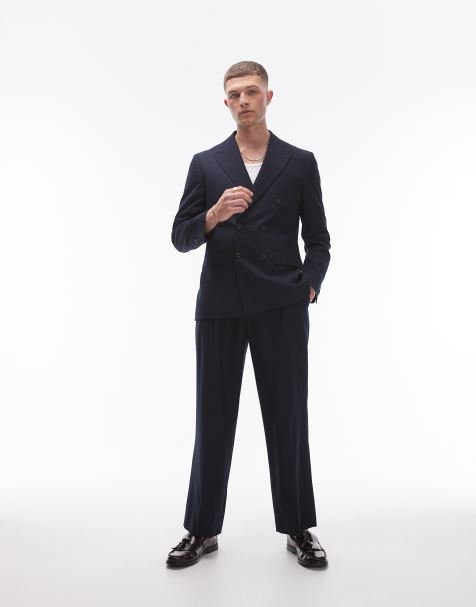 Topman linen blend mix slim suit in navy - view 1