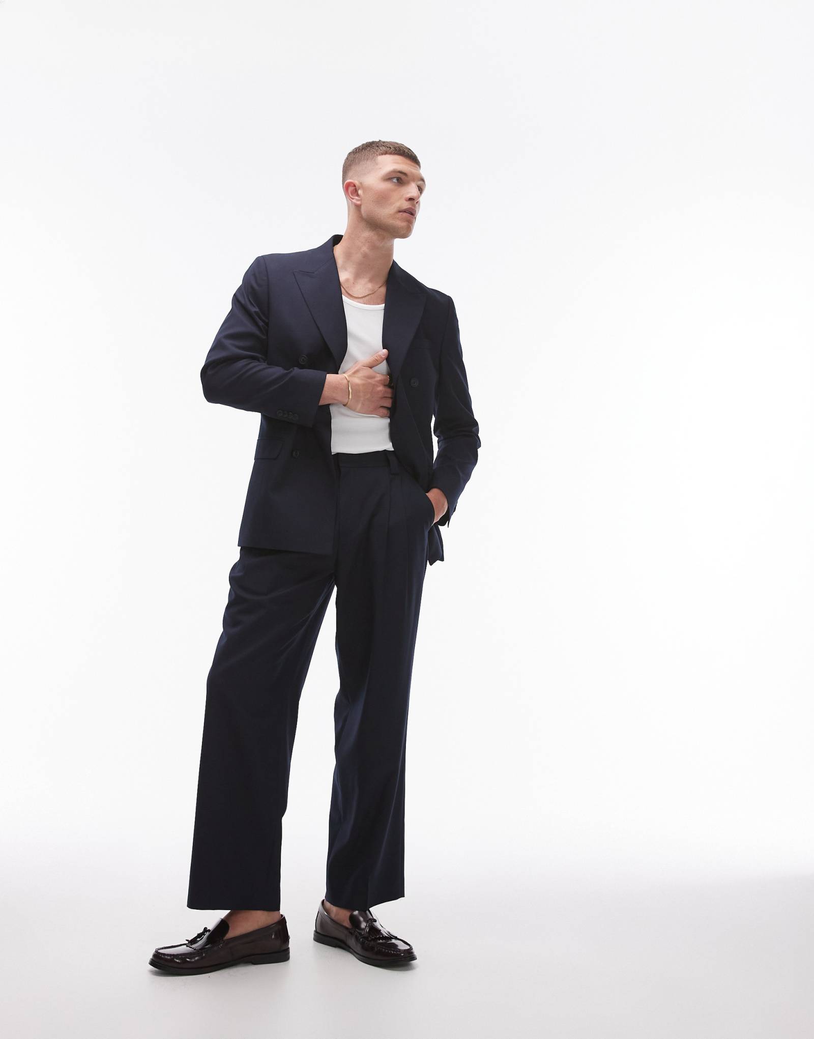 Широкие брюки из льна Topman темно-синего цвета 