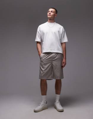 Topman Topman linen blend short in stone-Neutral