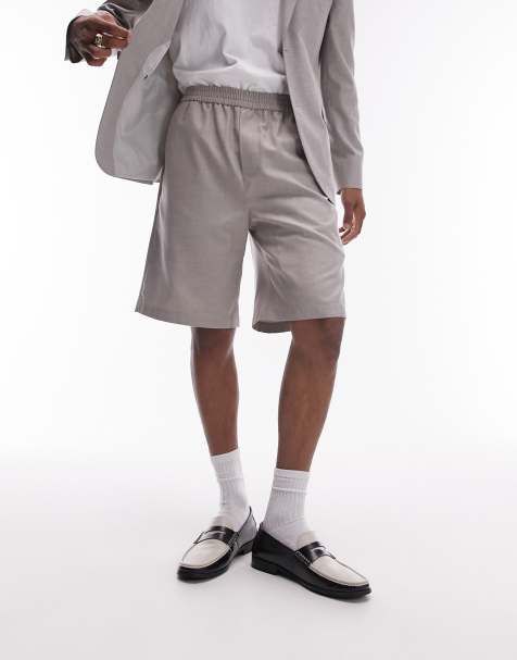 Topman linen blend shorts in stone - view 1