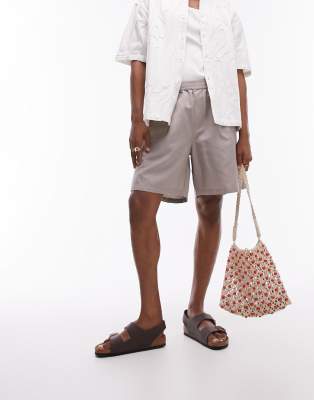 Topman linen blend shorts in stone