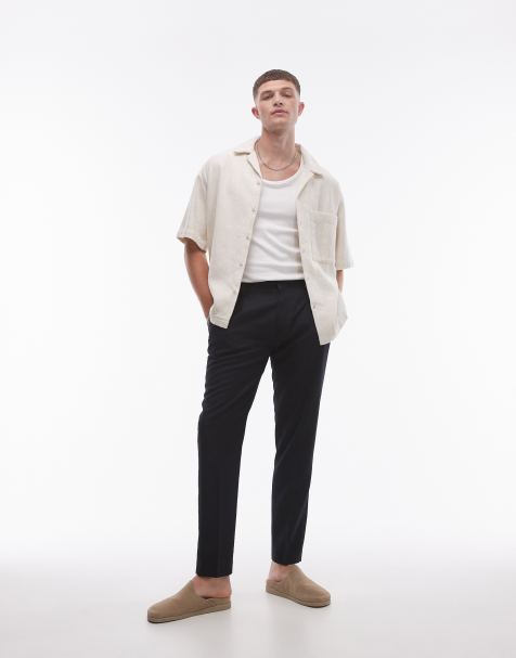 Topman linen blend taper in black - view 1