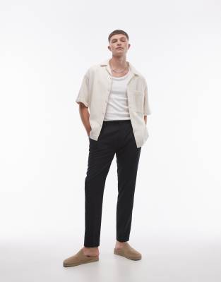 Topman Linen Blend Tapered Pants In Black