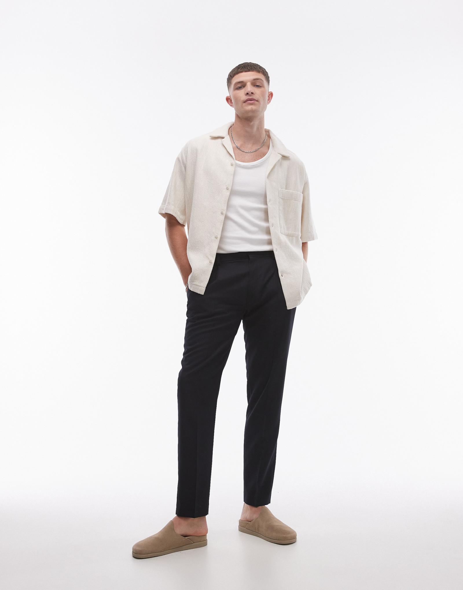 Зауженные брюки из льна Topman черного цвета