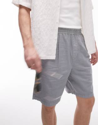 Topman Linen Look Drop Crotch Shorts In Gray