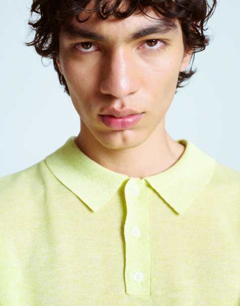 Topman linen mix knitted polo in lime - view 1