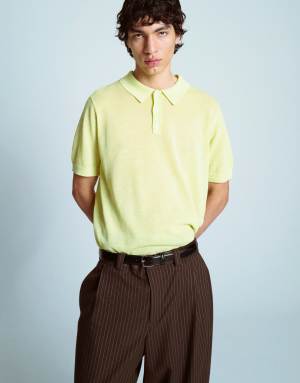 Topman linen mix knitted polo in lime