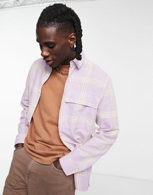Topman linen shirt in lilac check