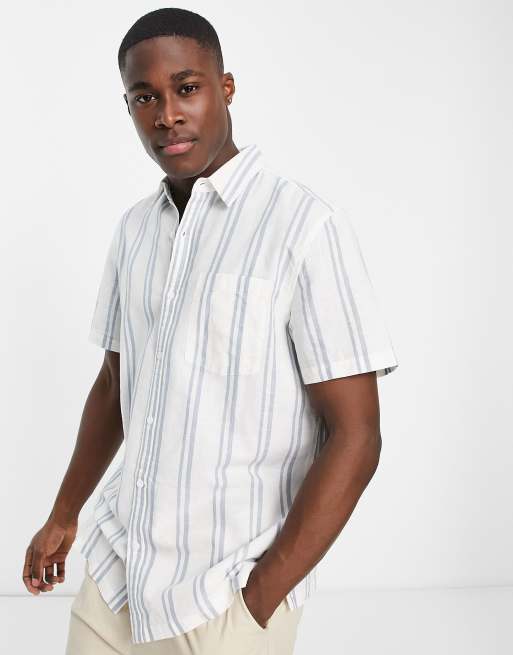 Linen Shirt Short Sleeve - Blue/White Stripe