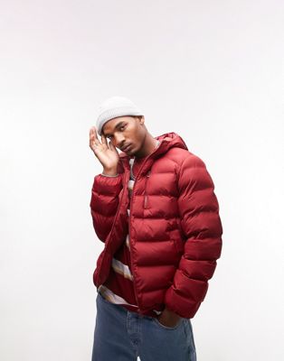 Topman liner jacket with hood in burgundy-Red