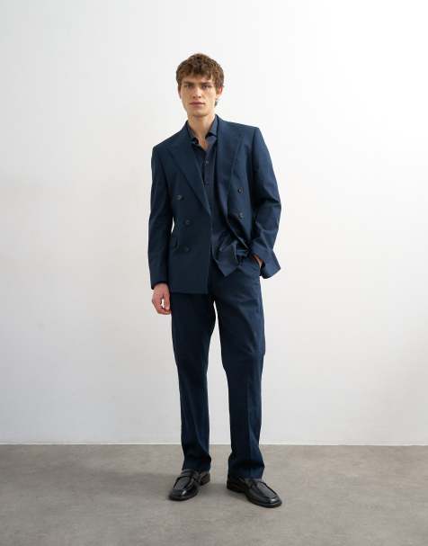 Topman - Linnenrijke broek met rechte pasvorm in marineblauw - view 1