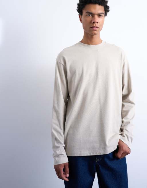 Topman – Ljusbeige, avslappnad t-shirt med långa ärmar, 3 av 5