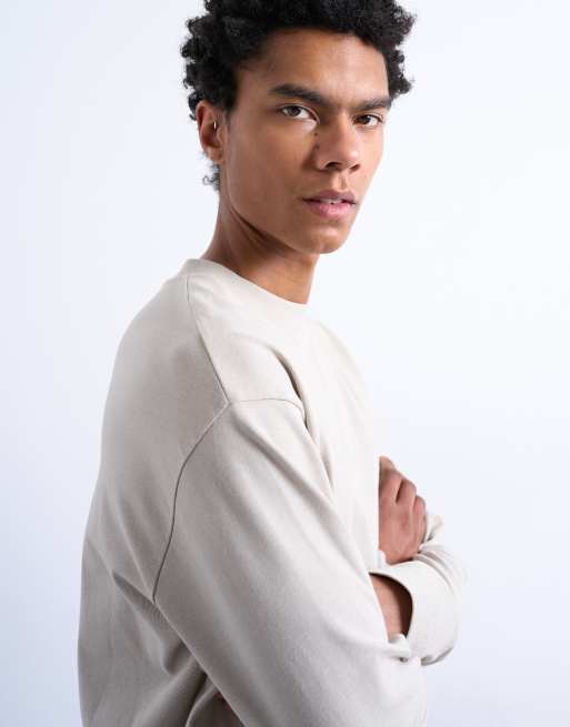 Topman – Ljusbeige, avslappnad t-shirt med långa ärmar, 4 av 5