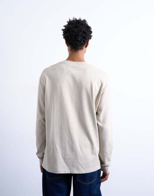 Topman – Ljusbeige, avslappnad t-shirt med långa ärmar, 5 av 5