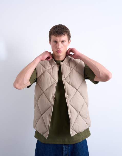 Topman – Ljusbeige, rutigt quiltad väst - view 1