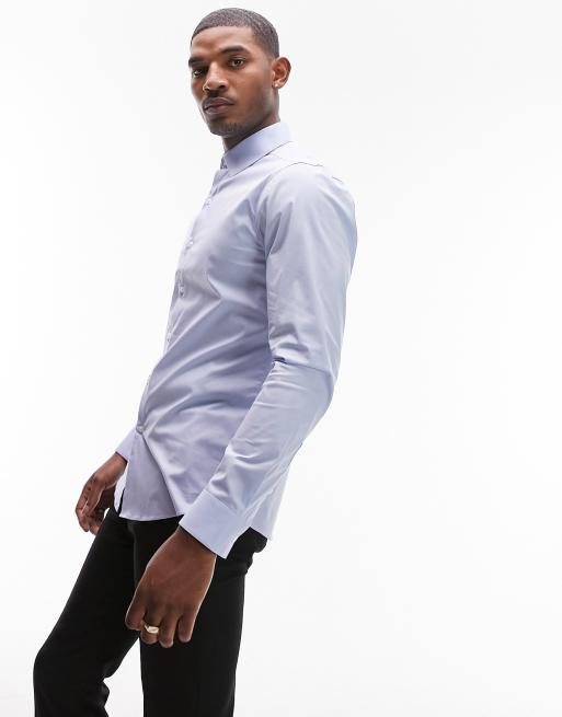 Topman – Ljusblå, långärmad och smal finskjorta med stretch, 4 av 4
