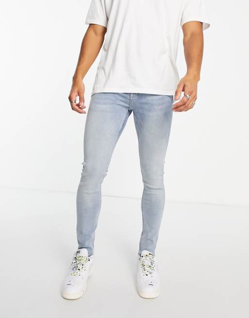 Topman – Ljusblå, tvättade jeans med spray on-passform 