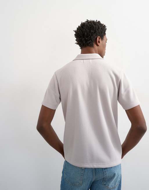 Topman – Ljusgrå, avslappnad pikétröja med korta ärmar och platt krage, 4 av 5