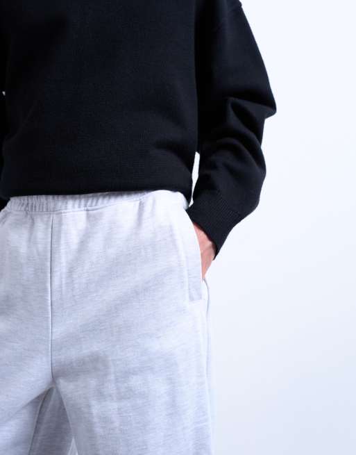 Topman – Ljusgrå melerade mjukisbyxor med raka ben och kraftiga mönster, 3 av 5