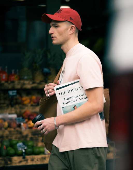 Topman – Ljusrosa, avslappnad t-shirt med målat tryck fram- och baktill, 2 av 5