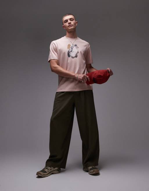 Topman – Ljusrosa, avslappnad t-shirt med målat tryck fram- och baktill, 3 av 5
