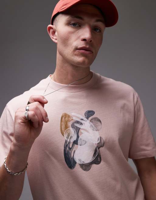 Topman – Ljusrosa, avslappnad t-shirt med målat tryck fram- och baktill, 4 av 5