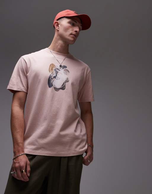 Topman – Ljusrosa, avslappnad t-shirt med målat tryck fram- och baktill, 5 av 5