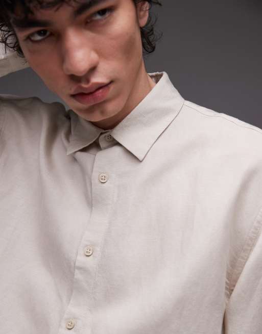 Topman – Lniana koszula z długimi rękawami w kolorze ecru, 4 z 4