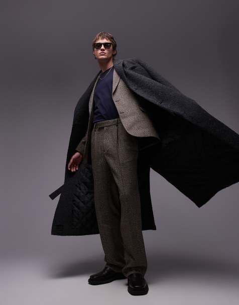 Topman – Locker geschnittene Anzughose in strukturiertem Braun mit hohem Bund - view 1