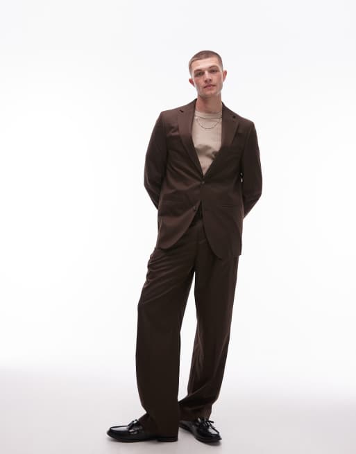 Topman – Locker geschnittene Anzugjacke in Braun, 5 von 5