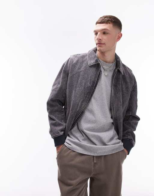 Topman – Locker geschnittene Bomberjacke aus Canvas-Twill in verwaschenem Schwarz