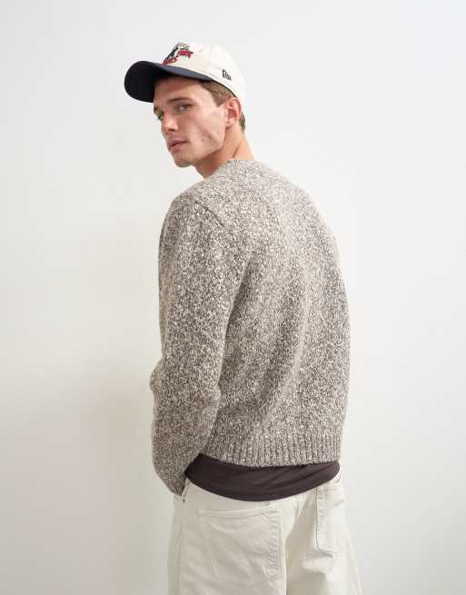 Topman locker geschnittene Strickjacke mit Zopfmuster und gekerbtem Ausschnitt in hellem Taupe, 3 von 5