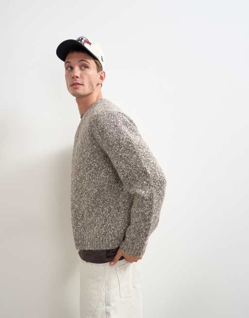 Topman locker geschnittene Strickjacke mit Zopfmuster und gekerbtem Ausschnitt in hellem Taupe, 5 von 5